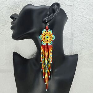 Boho Multicolor Beaded Flower Dangle Earrings